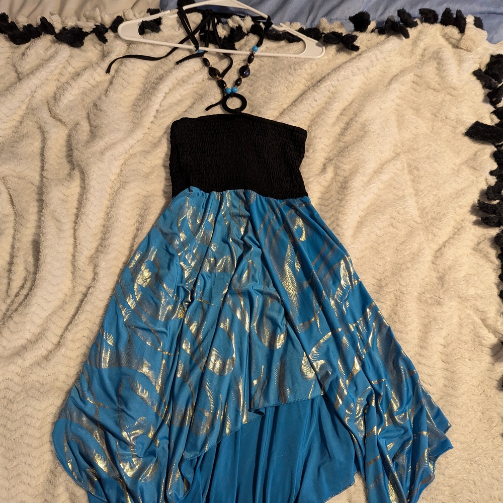 Shoreline Strapless Dress in Black and Blue